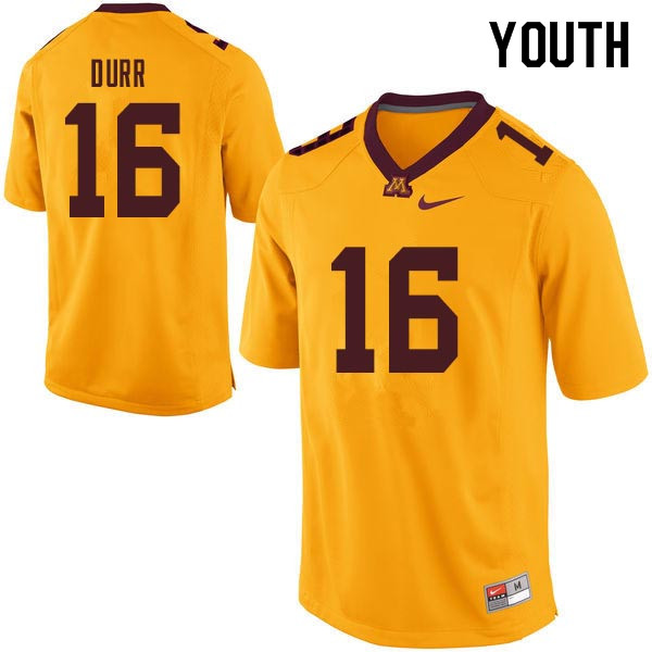 Youth #16 Coney Durr Minnesota Golden Gophers College Football Jerseys Sale-Gold